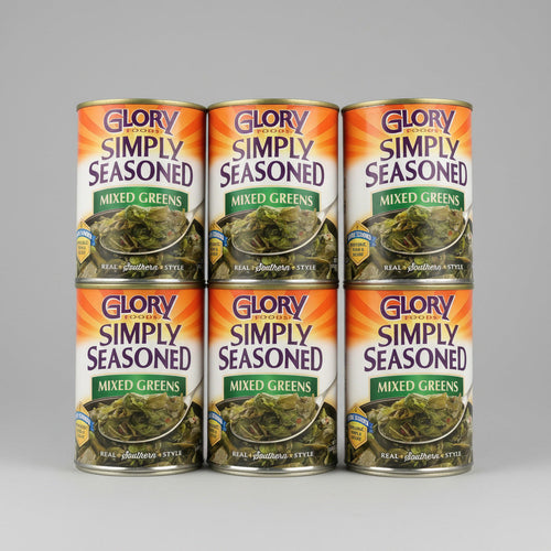 6 Cans of Glory Foods Seasoned Southern Style Mixed Greens, 14.5 oz