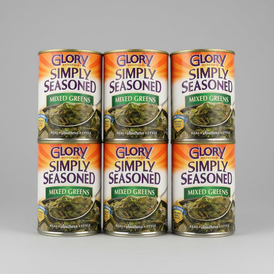 6 Cans of Glory Foods Seasoned Southern Style Mixed Greens, 14.5 oz