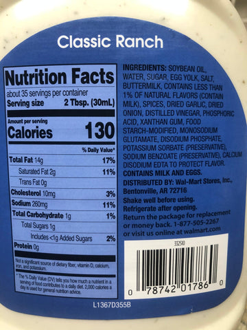 Great Value Classic Ranch Dressing & Dip, 36 oz
