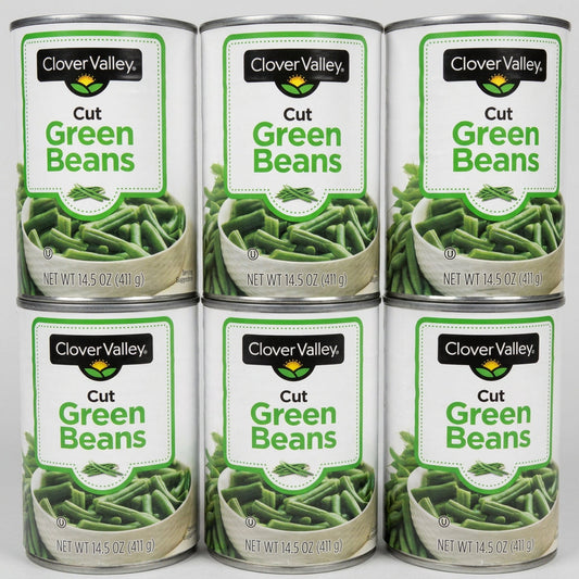 6 Cans of Clover Valley Cut Green Beans, 14.5 oz