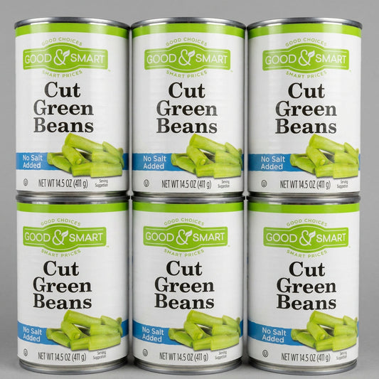 6 Cans of Good & Smart Cut Green Beans No Salt Added, 14.5 oz
