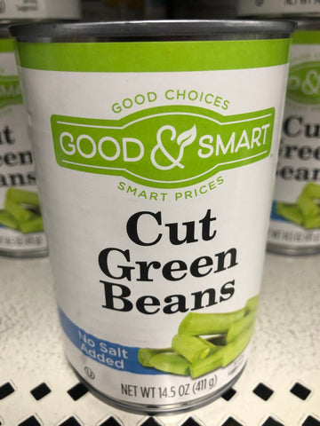 6 CANS Good & Smart Cut Green Beans No Salt Added 14.5 oz Can Vegetable