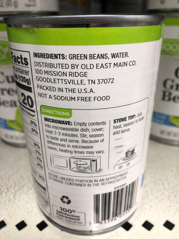 6 Cans of Good & Smart Cut Green Beans No Salt Added, 14.5 oz