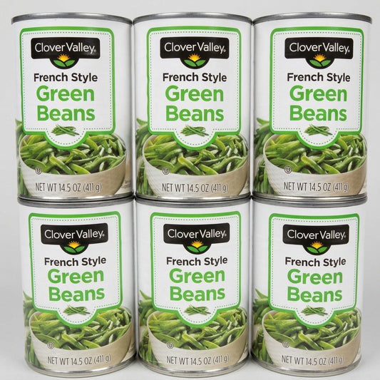 6 Cans of Clover Valley French Style Green Beans, 14.5 oz