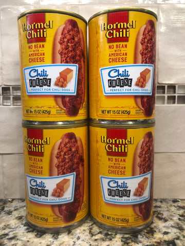 4 CANS Hormel Chili No Bean with American Cheese 15 oz Hot Dog Sauce Dip