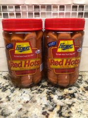 2 JARS Fischer's Red Hots Sausage 9 oz Jar Pickled Meat Wieners FREE SHIP