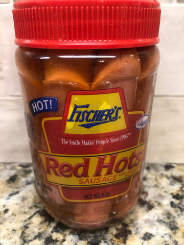 2 JARS Fischer's Red Hots Sausage 9 oz Jar Pickled Meat Wieners FREE SHIP