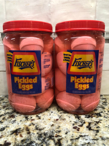 2 JARS Fischer's Pickled Eggs 32 oz BIG Jar Snack Camp Bar Food FREE SHIP