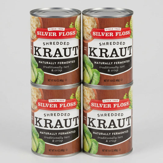 4 Cans of Silver Floss Barrel Cured Shredded Kraut, 14.4 oz