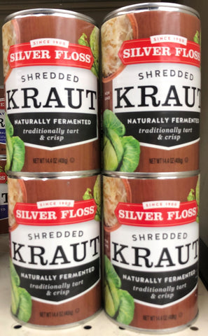 4 CANS Silver Floss Barrel Cured Shredded Kraut 14.4 oz Sauerkraut Cabbage