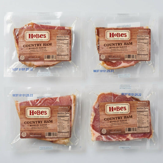 4 Packs Hobes Old Fashioned Cured Country Ham Bone In End Slices 8 oz