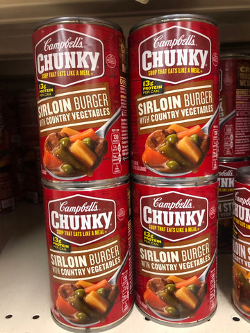 4 Campbell's CHUNKY Sirloin Burger w Country Vegetables Soup 18.8 oz Cans