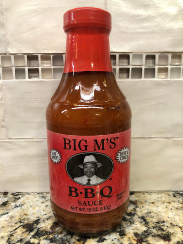 3 BOTTLES Big M's Hot & Thick BBQ Sauce 18oz Barbecue Pork Beef Rib Fat Free NC