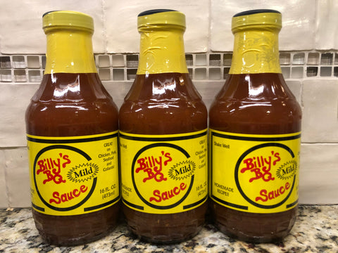 3 BOTTLES Billy's BQ MILD BBQ Sauce 16 oz Barbecue Pork Beef Chicken NC