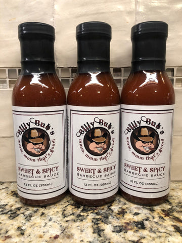 3 BOTTLES Billy Bub's Sweet & Spicy Barbecue Sauce 12oz BBQ Pork Chicken NC