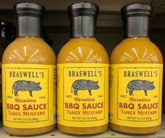 3 BOTTLES Braswells Barbecue Tangy Mustard BBQ & Dipping Sauce 13.5 oz Pork