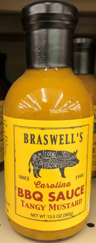 3 BOTTLES Braswells Barbecue Tangy Mustard BBQ & Dipping Sauce 13.5 oz Pork