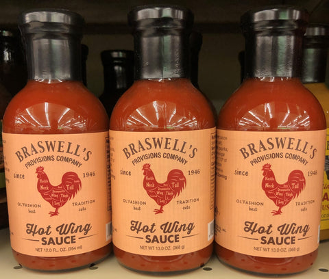 3 BOTTLES Braswells Hot Wing Sauce BBQ & Dipping Sauce 13 oz Chicken Buffalo Beef