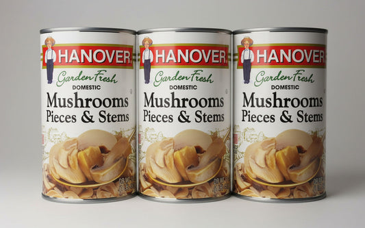 3 Cans of Hanover Domestic Mushrooms Pieces & Stems, 16 oz