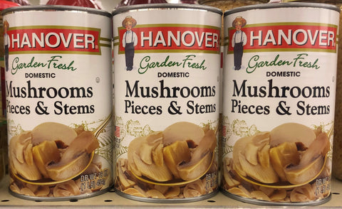 3 CANS Hanover Domestic Mushrooms Pieces & Stems 16 oz Soup Pizza Pasta