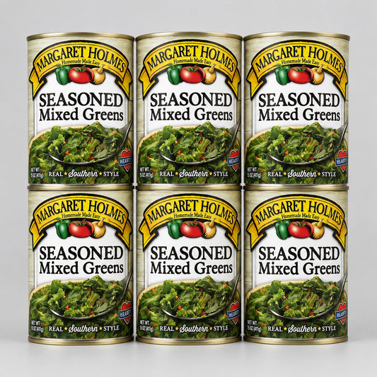 6 Cans of Margaret Holmes Southern Style Seasoned Mixed Greens, 14.5 oz
