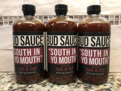 3 BOTTLES Original Bud Sauce South In Yo Mouth 18oz BBQ Barbecue Pork NC