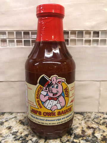 3 BOTTLES Jim’s Own HOT Bar-B-Q Sauce 16oz BBQ Barbecue Pork Beef NC