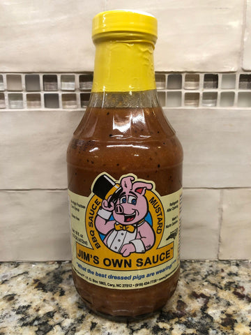 2 BOTTLES Jim’s Own MUSTARD Bar-B-Q Sauce 16oz BBQ Barbecue Pork Beef NC