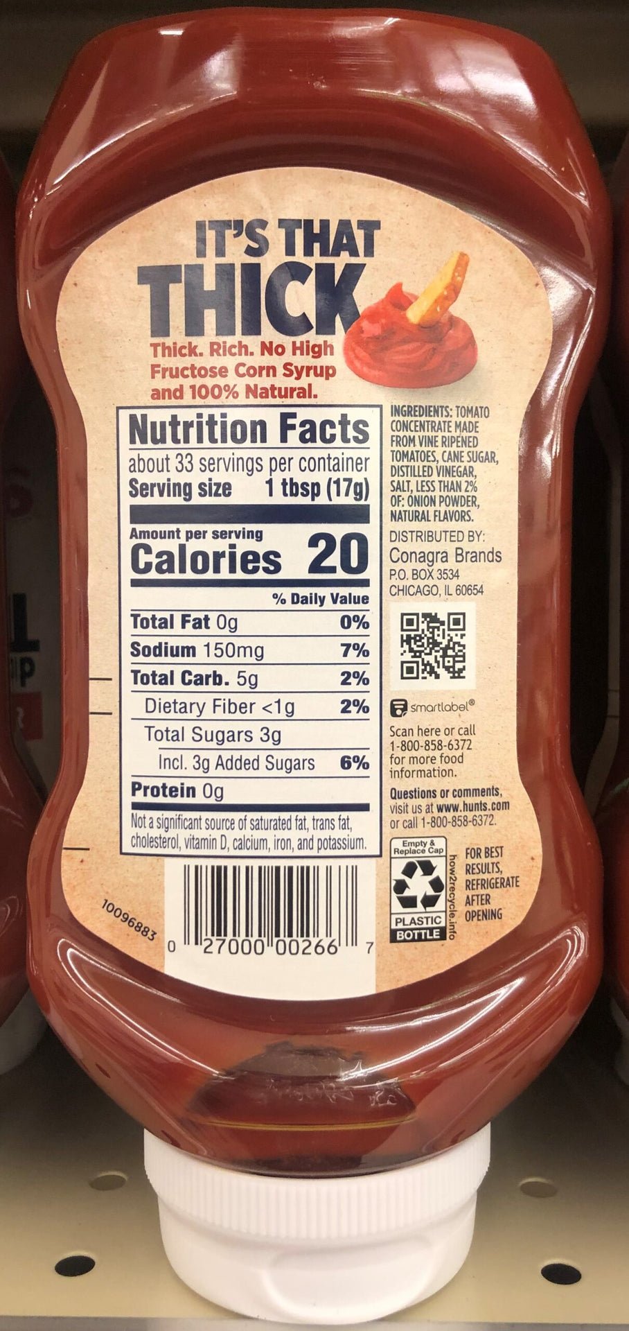 3 Bottles of Hunt's 100% Natural Thick Tomato Ketchup, 20 oz