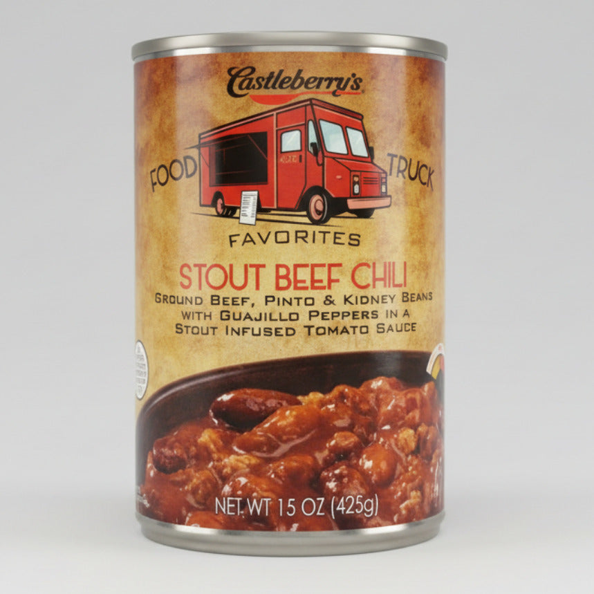6 Cans of Castleberry's Food Truck Favorites Stout Beef Chili, 15 oz