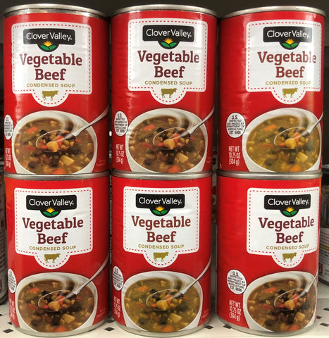 6 CANS Clover Valley Condensed Soup Vegetable Beef 10.5 oz Can Lunch Campbells