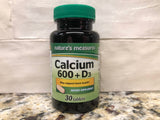 6 Bottles Nature's Measure Calcium Vitamin D-3 Dietary Supplement Tablets 600+d3