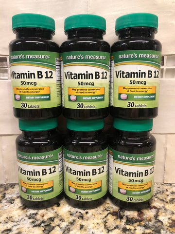 6 Bottles Nature's Measure Vitamin B-12 50 mcg 30 Tablets Vitamins