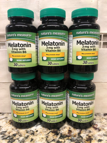 6 Bottles of Nature's Measure Melatonin 3mg with Vitamin B6 30 Tablets Sleep