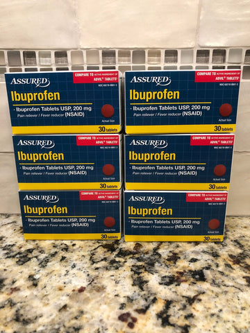 6 Bottles Assured Ibuprofen Caplets 200 mg Pain Reliever Fever Advil 40 Ct