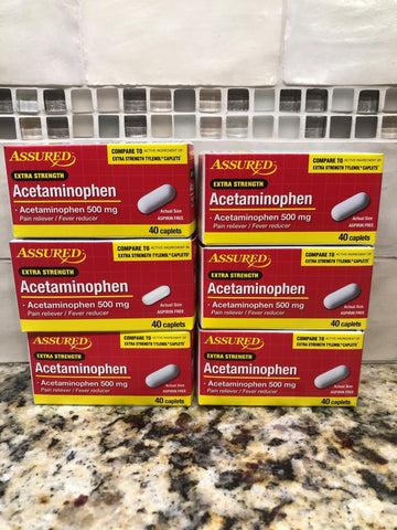 6 Bottles Assured Acetaminophen 500 mg Pain Reliever Fever 40 Ct Tylenol (Copy)