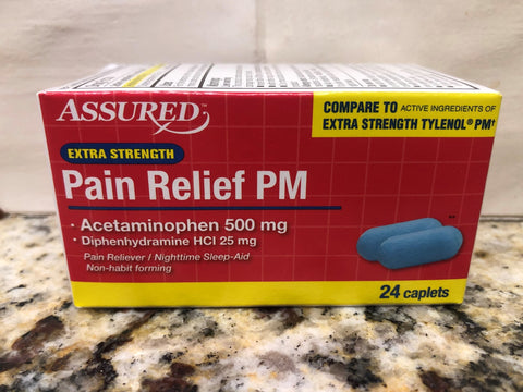 6 Bottles Assured Acetaminophen 500 mg Pain Reliever PM 24 Ct Tylenol