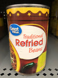 6 Cans of Great Value Traditional Refried Beans, 16 oz