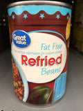 6 Cans Great Value Fat Free Refried Beans 16 oz Can