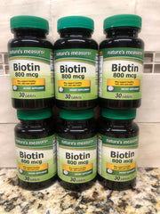 6 Bottles of Nature's Biotin 800 Mcg 30 Tablets Vitamin Hair Nails supplement