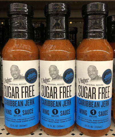 3 BOTTLES G Hughes Sugar Free Caribbean Jerk Wing Sauce 12 oz Beef Chicken