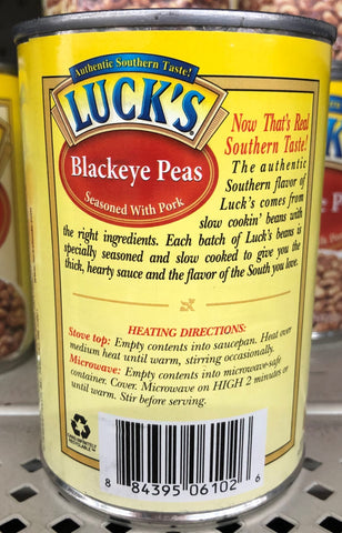 6 CANS Luck's Blackeyed Peas Seasoned With Pork 15 oz Can Vegetable Bean