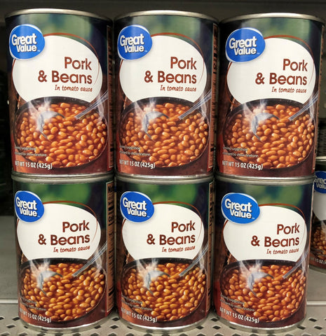 6 CANS Great Value Pork & Beans in Tomato Sauce 15 oz Can Vegetable