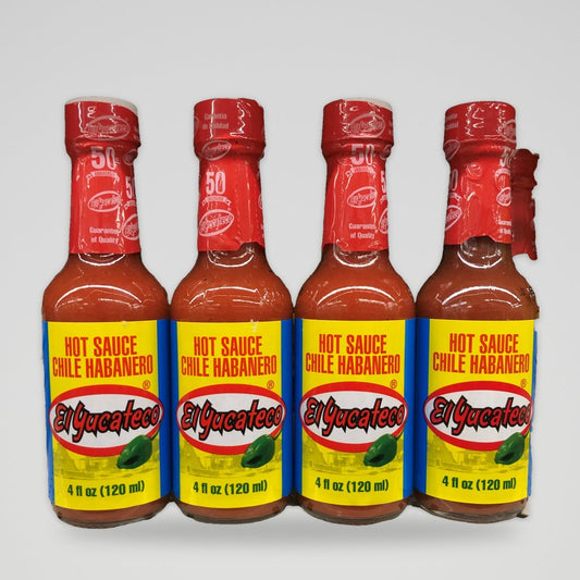 4 Bottles of El Yucateco Salsa Red Chile Habanero Hot Sauce, 4 oz