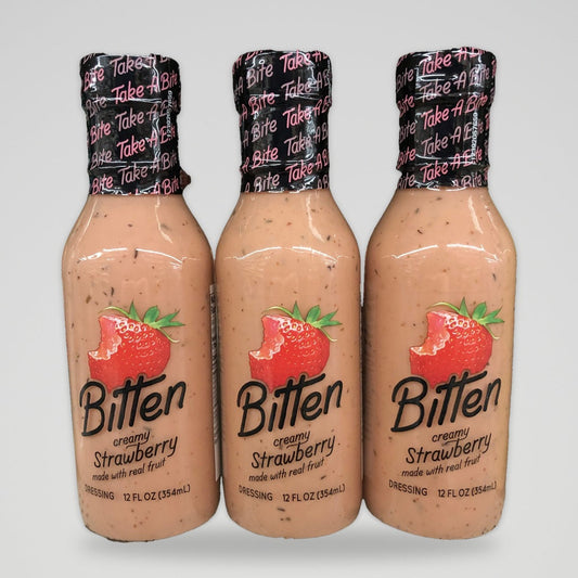 3 Bottles of Bitten Creamy Strawberry Salad Dressing with Real Fruit, 12 oz