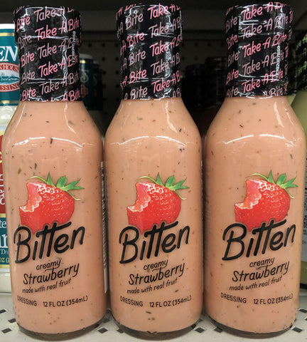 3 BOTTLES Bitten Creamy Strawberry Salad Dressing with Real Fruit 12 oz Bottle