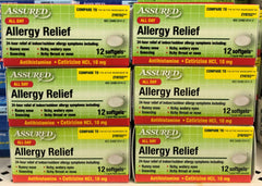 6 Bottles Assured All Day Allergy Relief 12 ct softgels like Zyrtec