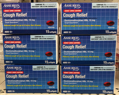 6 Bottles  Assured Adult Long Lasting Cough Relief DXM 15 ct softgels Robitussin