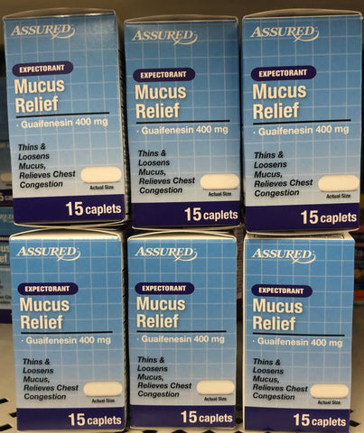 6 Bottles Mucus Relief Expectorant 15 ct caplets Guaifenesin 400 mg