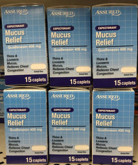 6 Bottles Mucus Relief Expectorant 15 ct caplets Guaifenesin 400 mg